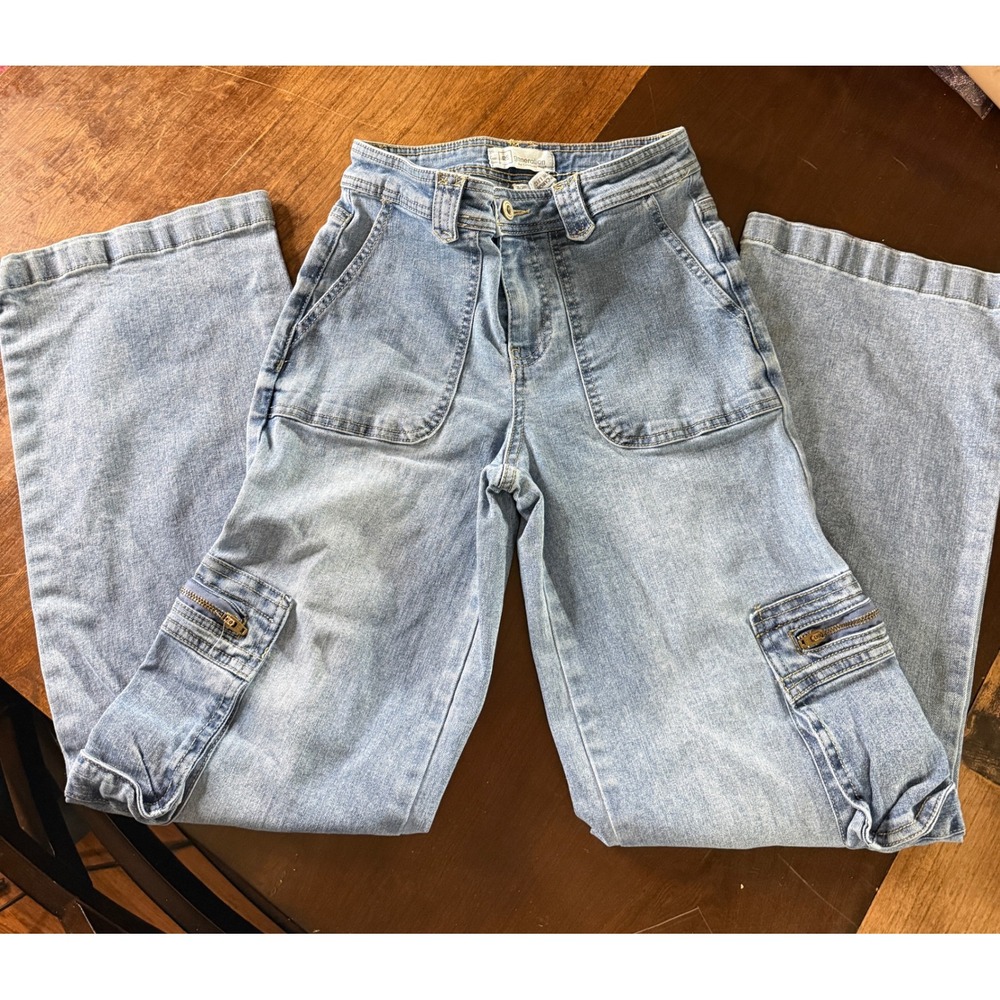 RE Generation by Celebrity Pink Zip Cargo Wide Leg Jeans 3/26 Light Wash Denim
